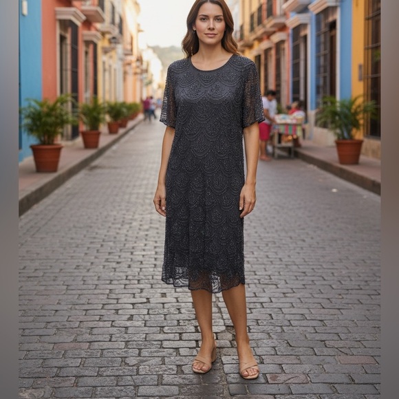 NWT Pisarro Nights Beaded Embellished Short Sleeve Midi Dress 18W,22W - Picture 2 of 12